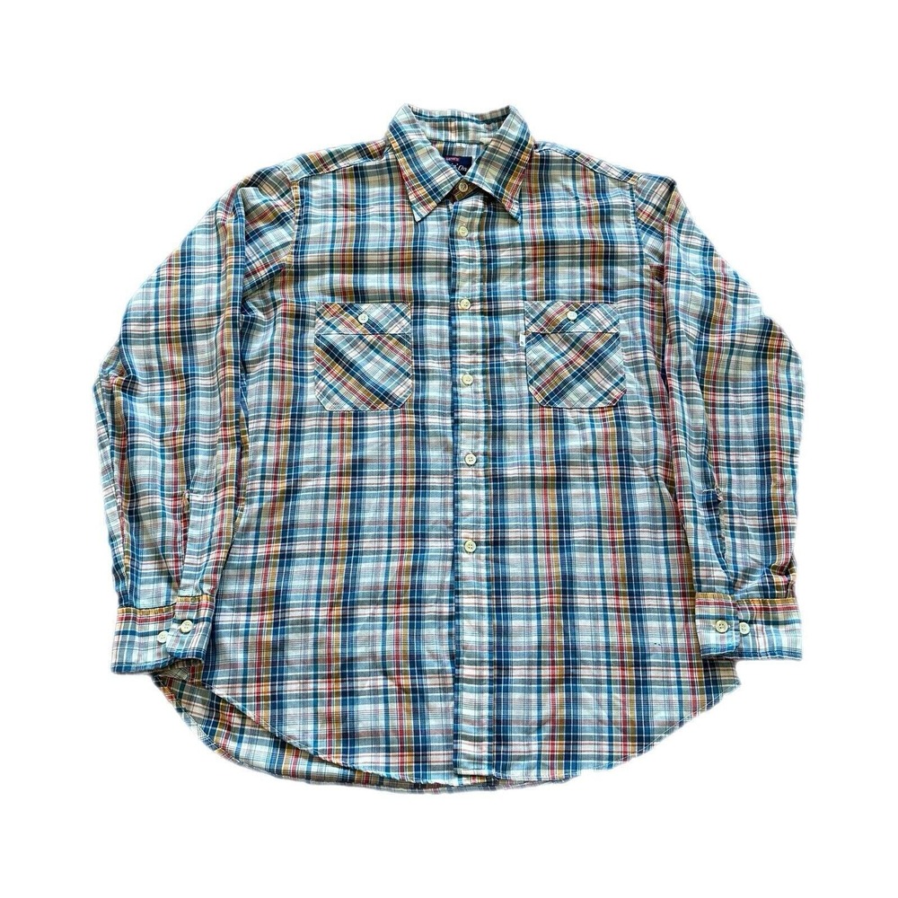 Vintage Levi's Shirt Mens L Movin' On Plaid Button Up Western 80s‎ Cotton